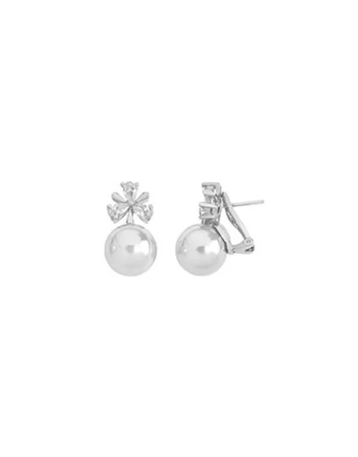 Clearance Majorica Earrings Venus Silver With 12Mm White Pearl And Zircons