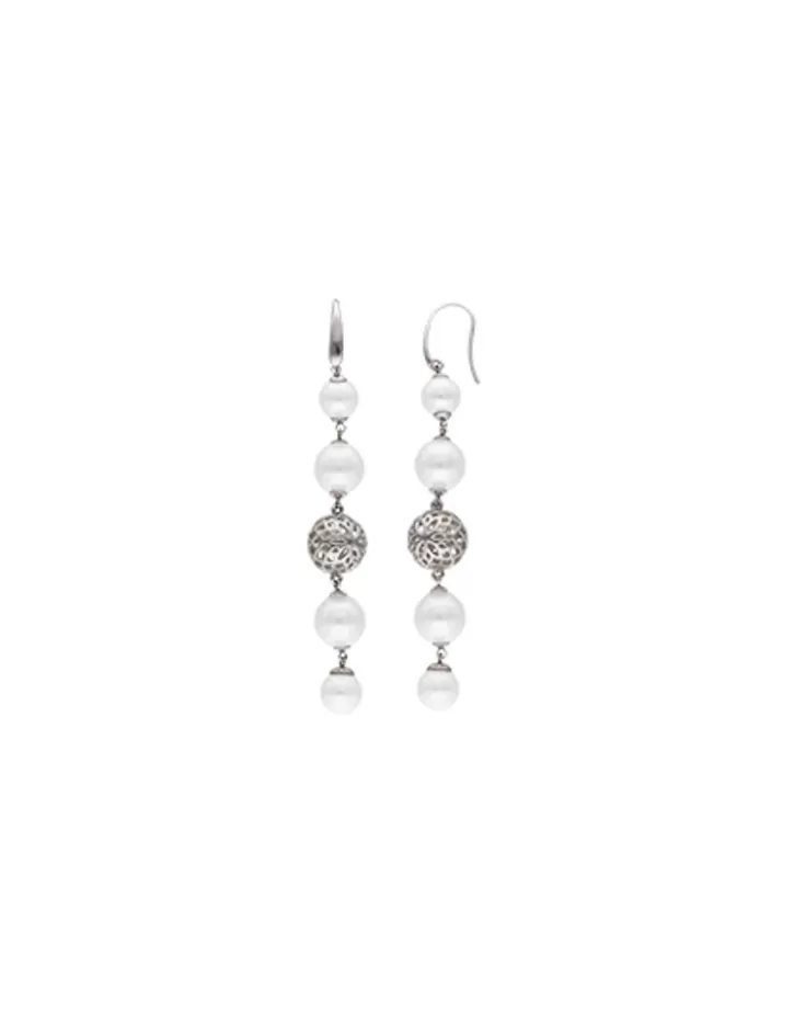 Clearance Majorica Eternal Earrings With Round Pearls And Cutwork Ball In Silver