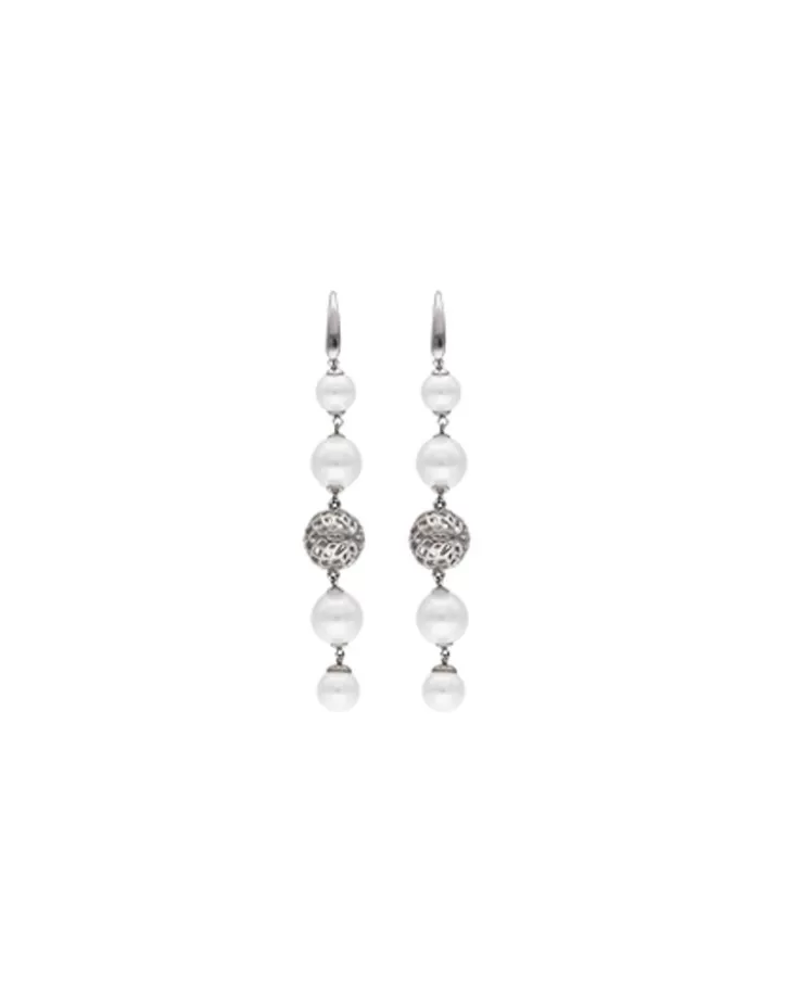 eternal_earrings_with_round_pearls_and_cutwork_ball_in_silver_3.webp Clearance Majorica Eternal Earrings With Round Pearls And Cutwork Ball In Silver