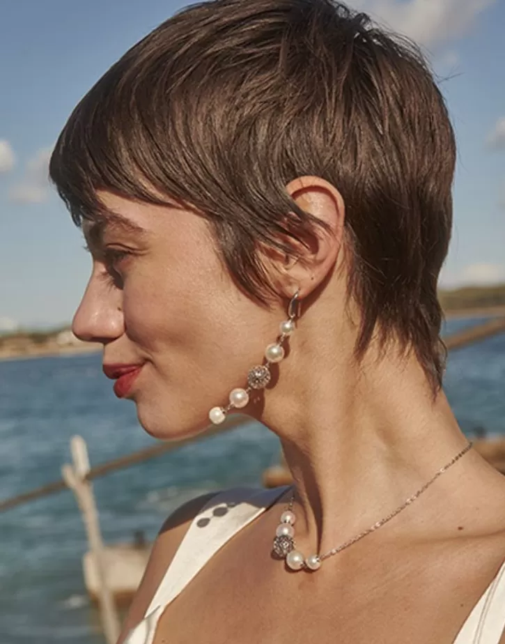 eternal_earrings_with_round_pearls_and_cutwork_ball_in_silver_5.webp Clearance Majorica Eternal Earrings With Round Pearls And Cutwork Ball In Silver