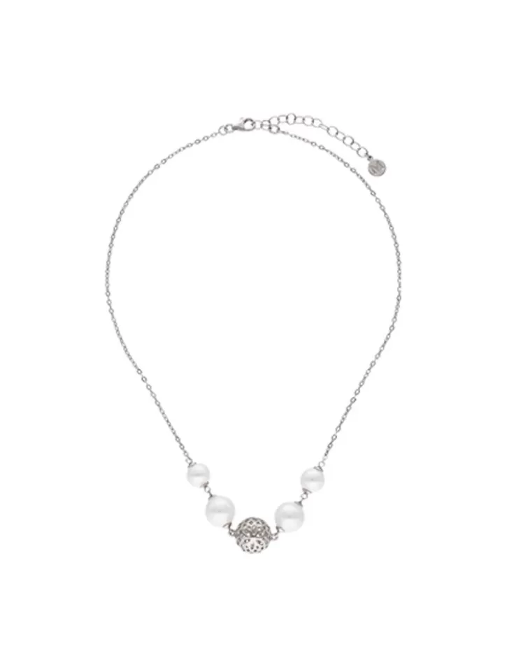 Clearance Majorica Eternal Necklace With Round Pearls And Cutwork Ball In Silver