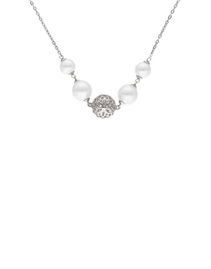 eternal_necklace_with_round_pearls_and_cutwork_ball_in_silver_5.webp Clearance Majorica Eternal Necklace With Round Pearls And Cutwork Ball In Silver