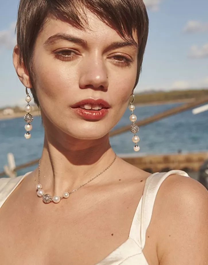 eternal_necklace_with_round_pearls_and_cutwork_ball_in_silver_7.webp Clearance Majorica Eternal Necklace With Round Pearls And Cutwork Ball In Silver