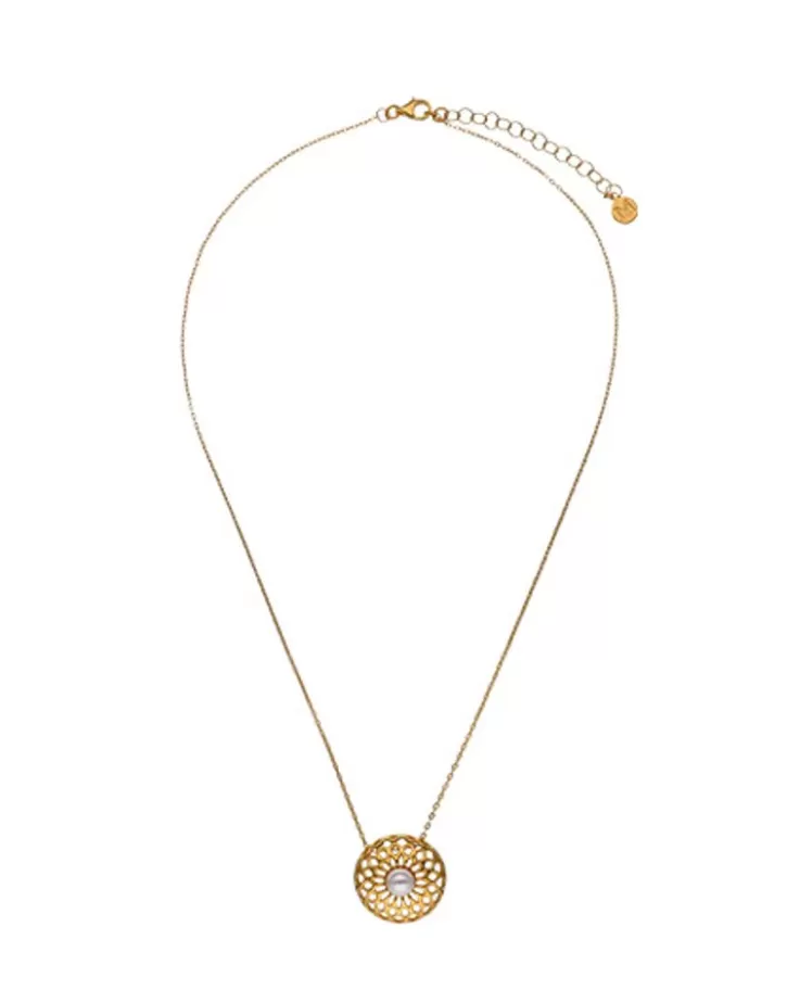 Outlet Majorica Etna Necklace In Gold-Plated Silver And Round Pearl 37Cm