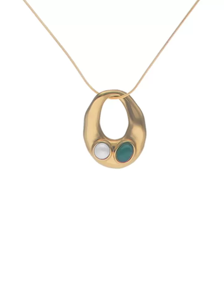 feme_chain_necklace_with_white_pearl_and_green_agate_4.webp Shop Majorica Feme Chain Necklace With White Pearl And Green Agate