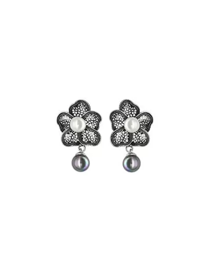Hot Majorica Filigree Flower Earrings Peregrina With Hanging Pearl