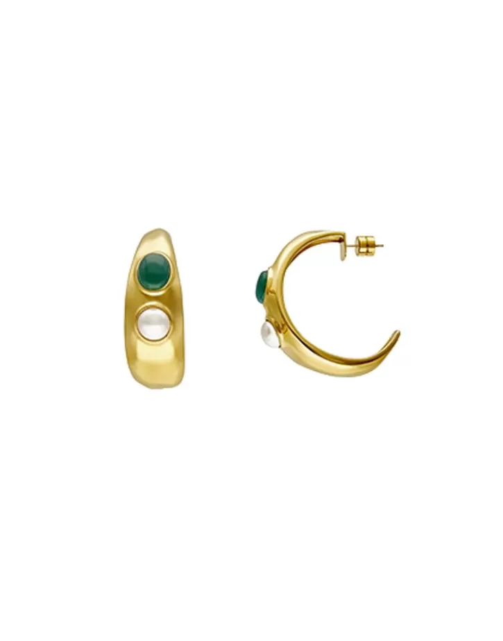 Discount Majorica Gold Feme Big Hoop Earrings With Pearls And Green Agates