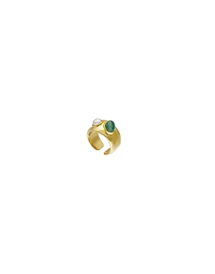 Best Sale Majorica Gold Feme Earcuff With White Pearl And Green Agate