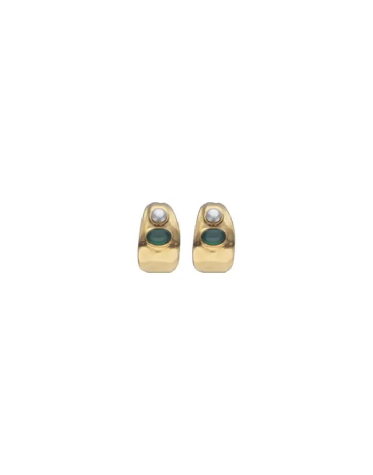 gold_feme_small_hoop_earrings_with_pearls_and_green_agates_5.webp Fashion Majorica Gold Feme Small Hoop Earrings With Pearls And Green Agates