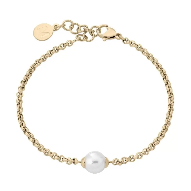 New Majorica Gold Plated Chain Bracelet Nuada In Steel And White Pearl