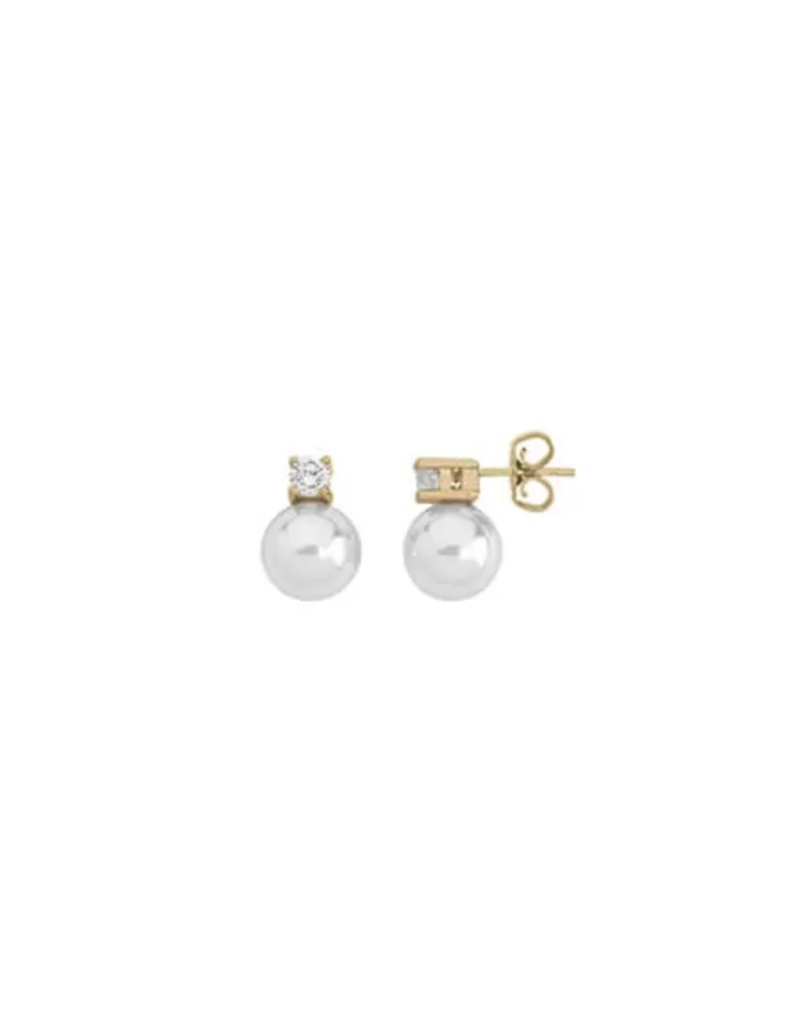 Sale Majorica Gold Plated Earrings Selene With 10Mm White Pearl And Zircons