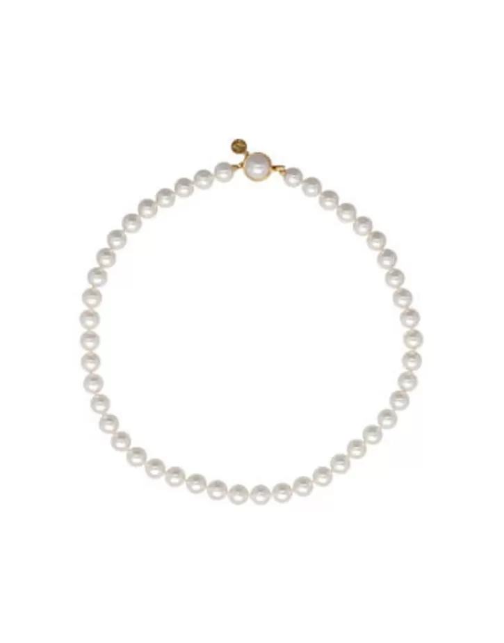 Store Majorica Gold Plated Necklace Lyra With 8Mm White Pearl 40Cm Tab Lock