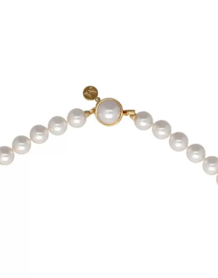 Store Majorica Gold Plated Necklace Lyra With 8Mm White Pearl 40Cm Tab Lock