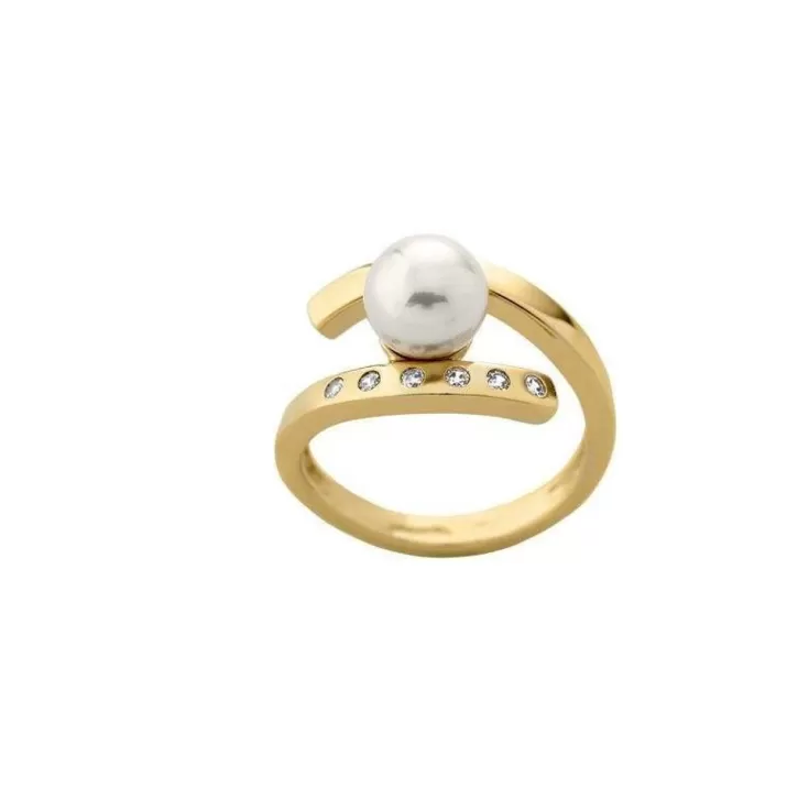 Flash Sale Majorica Gold Plated Ring Selene With White Pearl And Zircons