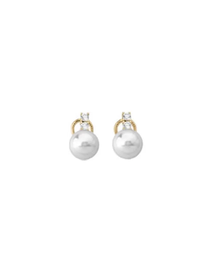 Fashion Majorica Gold Plated Selene Earrings With 10Mm White Pearls And Zircons
