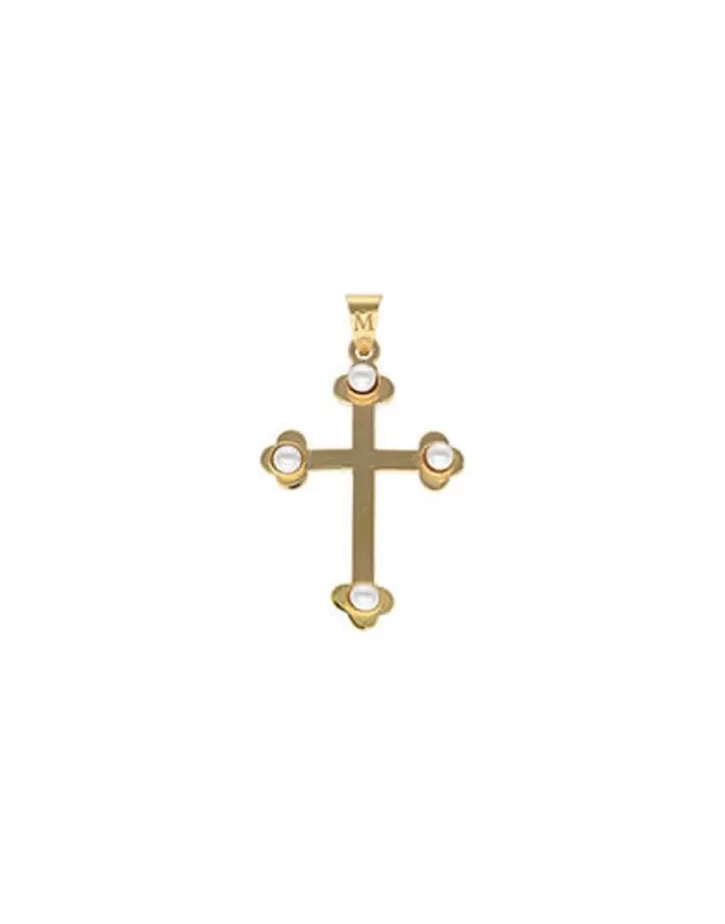 Best Sale Majorica Gold Trinity Cross Pendant With Pearls