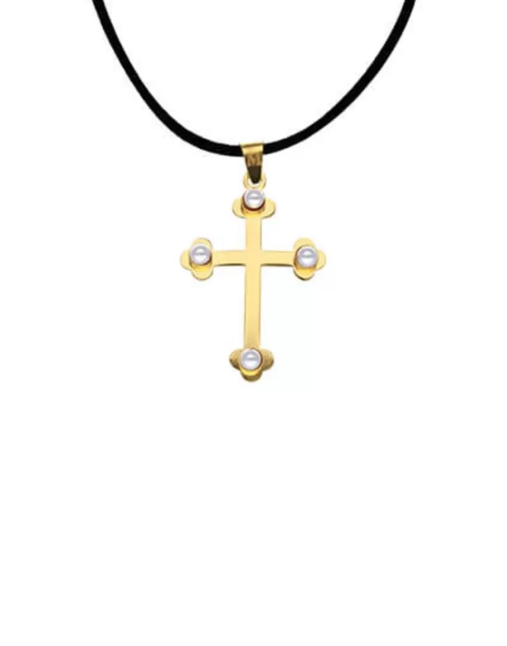 Best Sale Majorica Gold Trinity Cross Pendant With Pearls