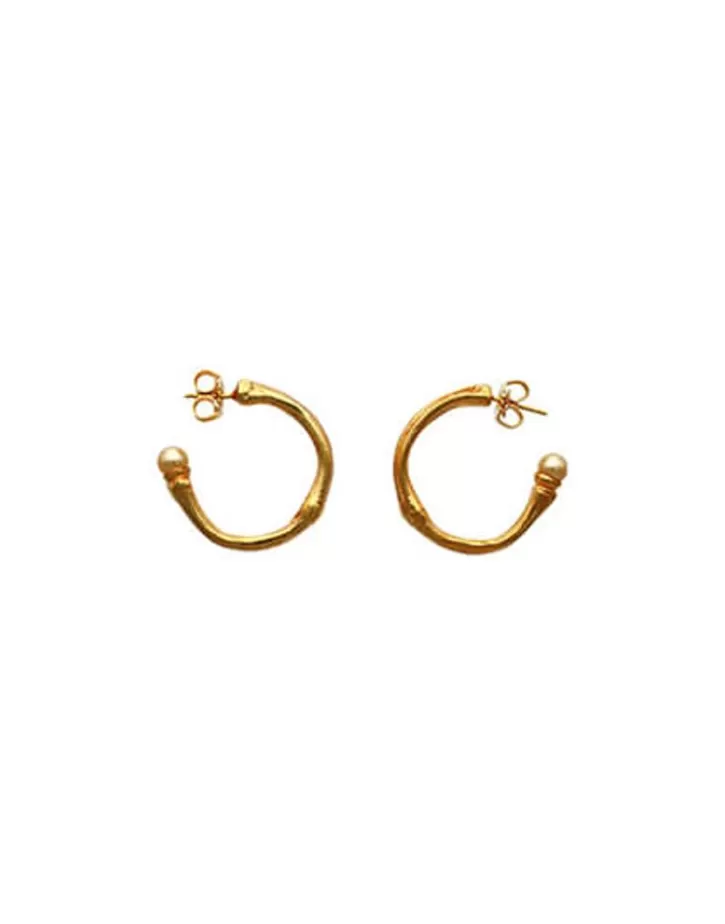 Best Majorica Golden Bamboo Hoop Earrings With Champagne Pearls