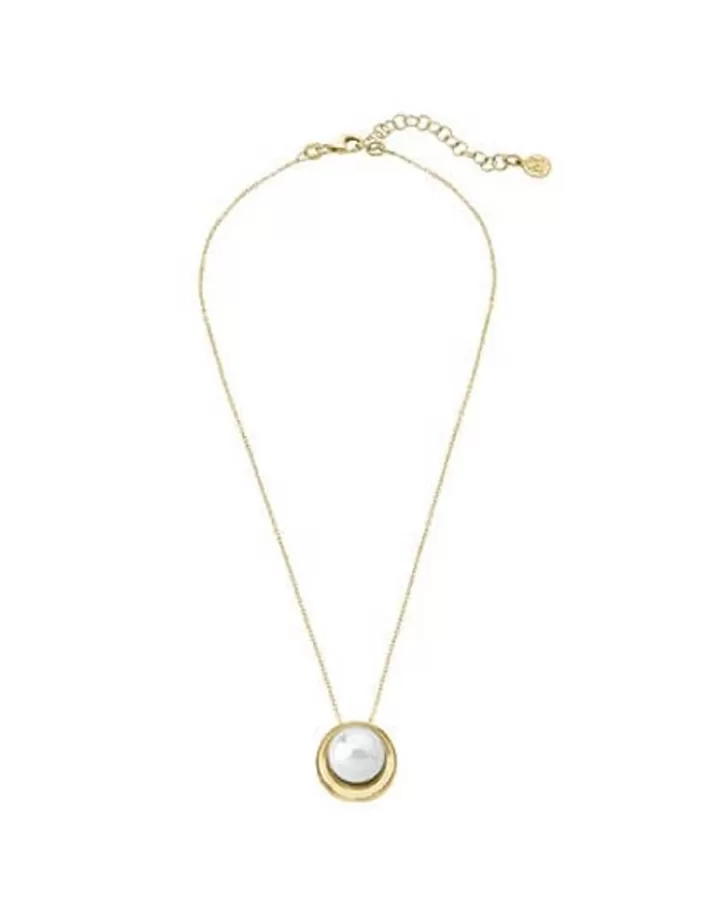 Clearance Majorica Golden Silver Margot Necklace With An Embedded Round Pearl