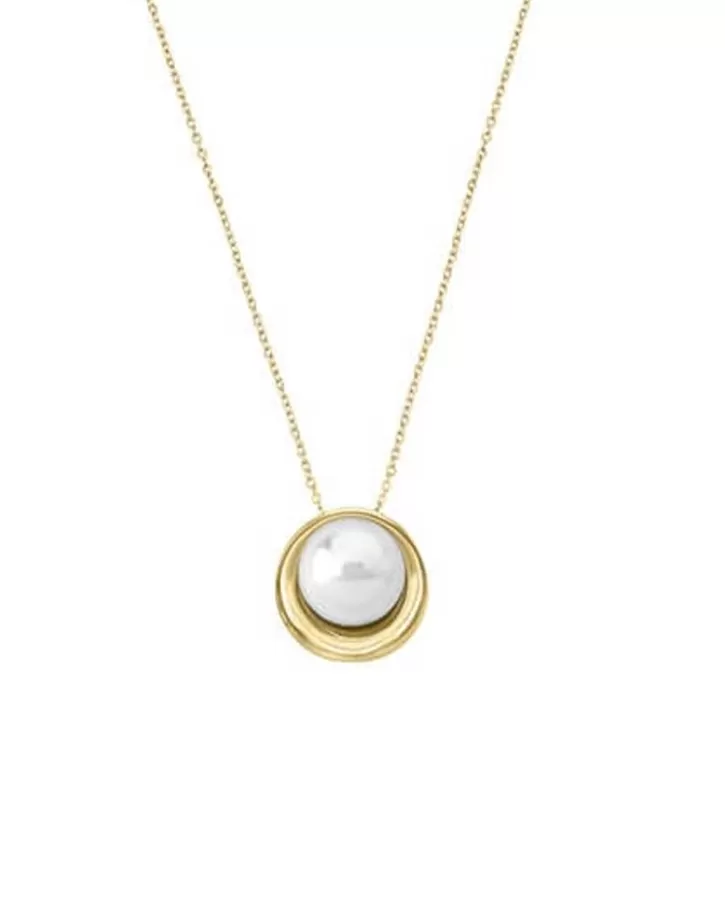 Clearance Majorica Golden Silver Margot Necklace With An Embedded Round Pearl