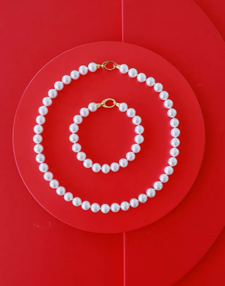 Store Majorica Golden Silver Necklace Lyra 10Mm 45Cm