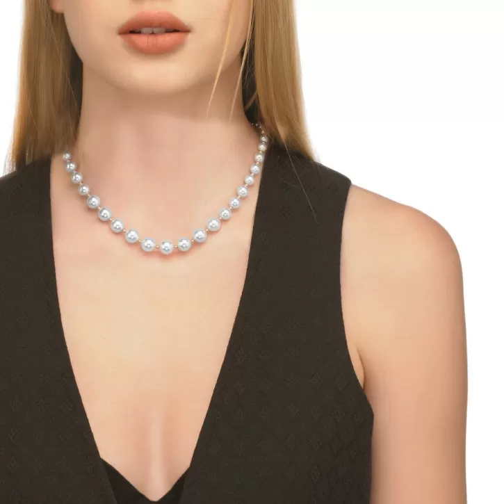 Outlet Majorica Golden Silver Necklace Lyra 6/10Mm 43Cm