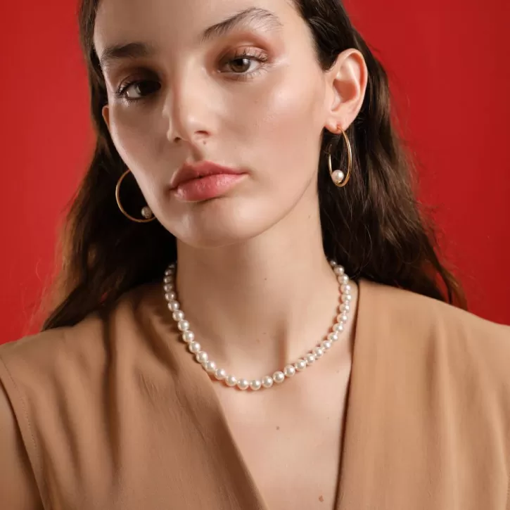 Cheap Majorica Golden Silver Necklace Lyra 7Mm 45Cm