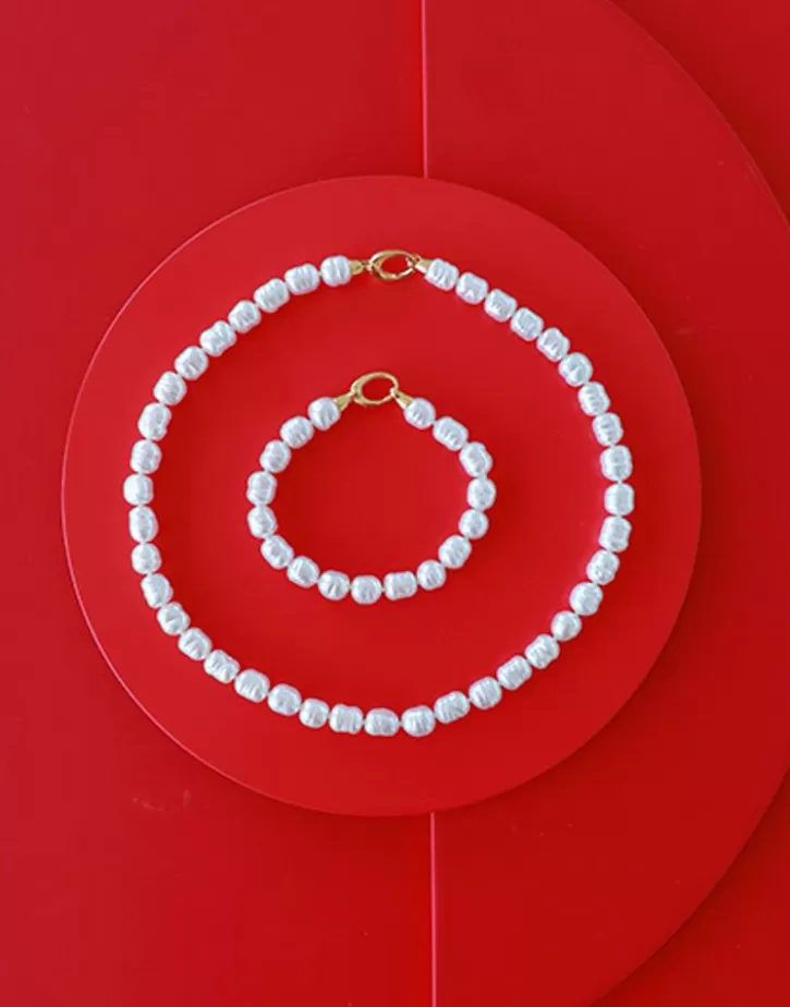 Outlet Majorica Gold-Plated Silver Agora Baroque White Pearl Bracelet