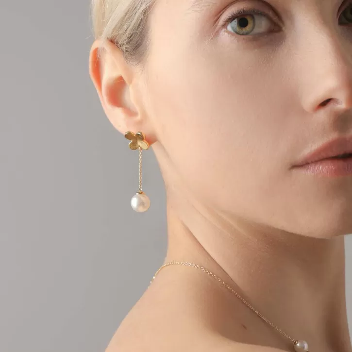 Store Majorica Gold-Plated Silver Clover And Pearl Ayanti Earrings
