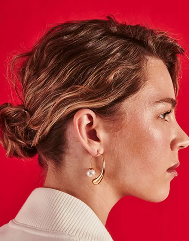 juno_dropshaped_hoop_earrings_in_golden_steel_2.webp Best Majorica Juno Drop-Shaped Hoop Earrings In Golden Steel