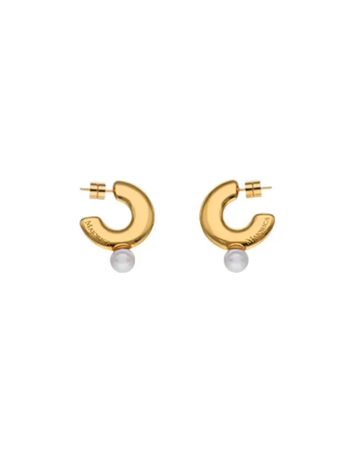Sale Majorica Juno Medium Hoop Earrings In Gold Steel And Pearl