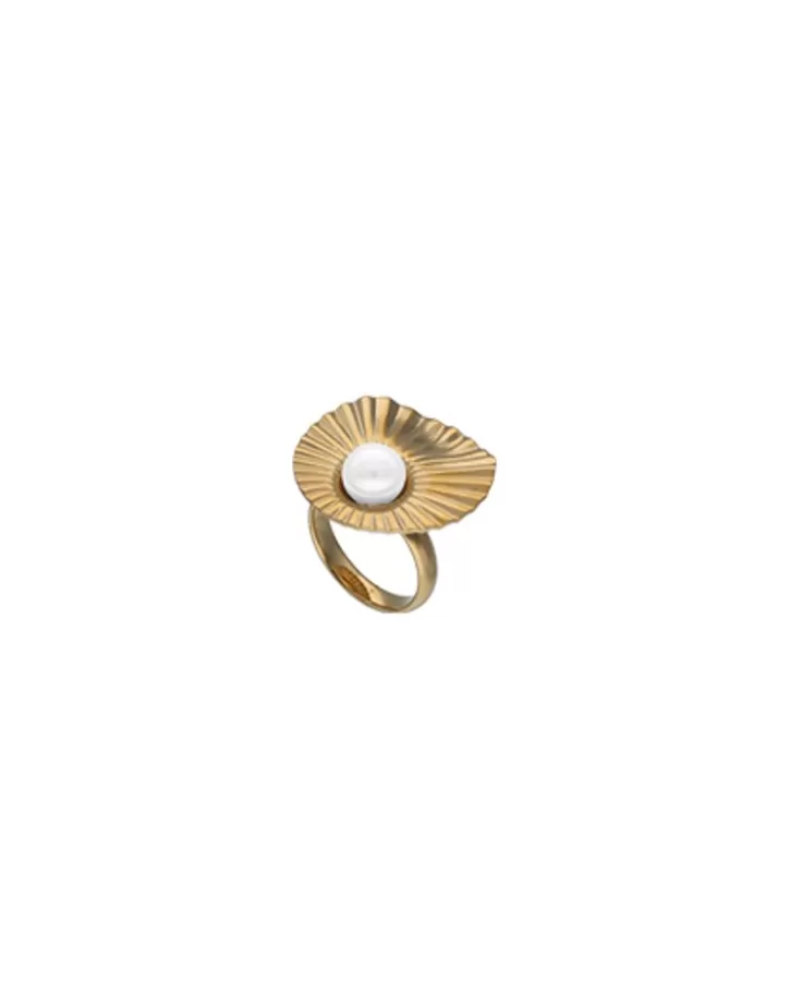 Best Majorica Large Le Palm Gold-Steel Ring With White Pearl