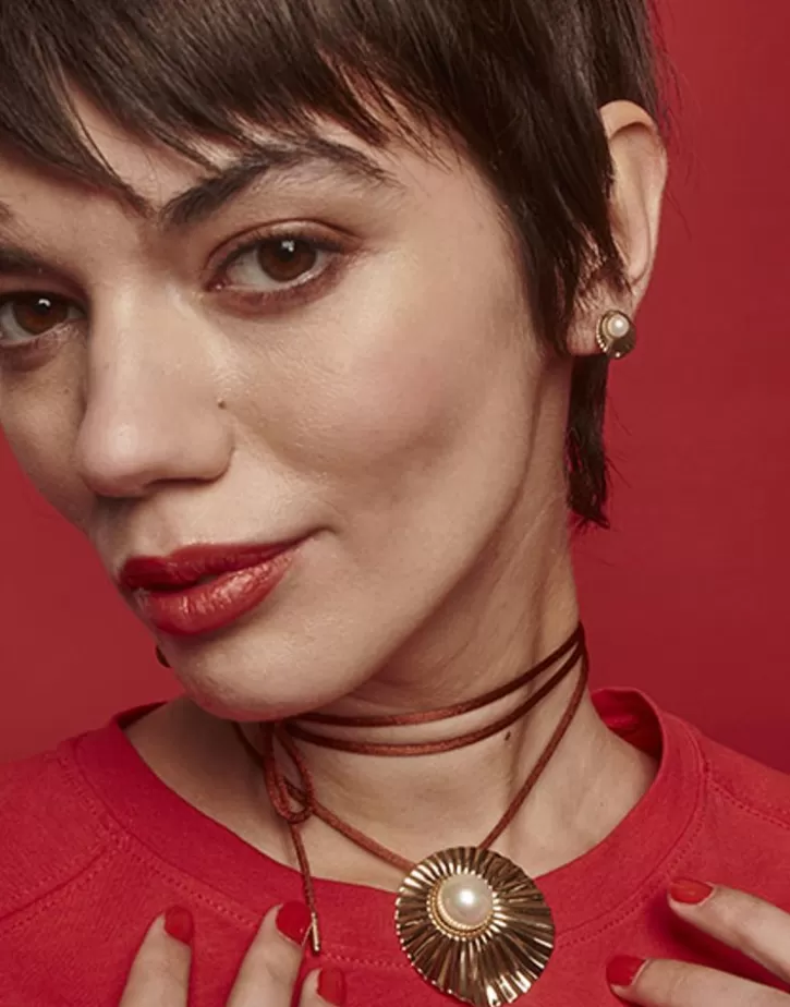 le_palm_pearl_goldsteel_short_earrings_6.webp Cheap Majorica Le Palm Pearl Gold-Steel Short Earrings