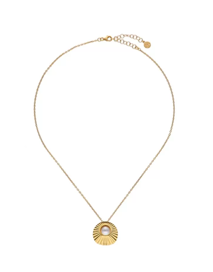 New Majorica Le Palm White Pearl Gold-Plated Steel Necklace