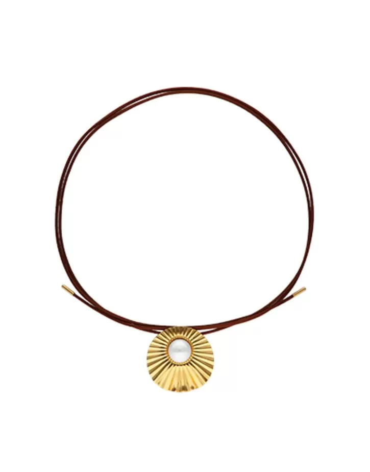 Shop Majorica Le Palm White Pearl Gold-Plated Steel Necklace With Brown Silk Cord