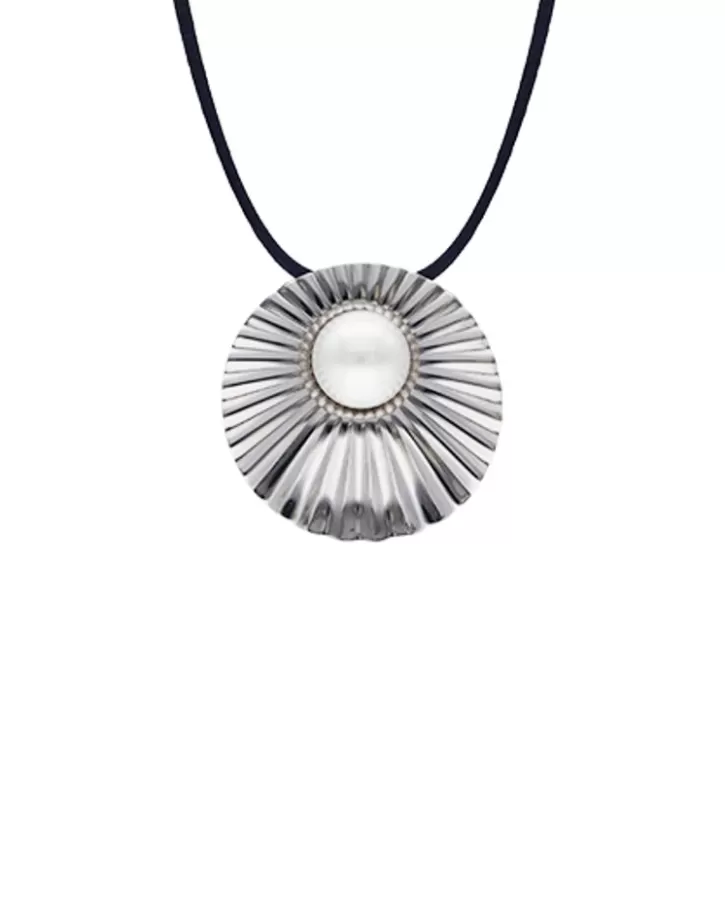 le_palm_white_pearl_steel_necklace_with_blue_silk_cord_5.webp Store Majorica Le Palm White Pearl Steel Necklace With Blue Silk Cord