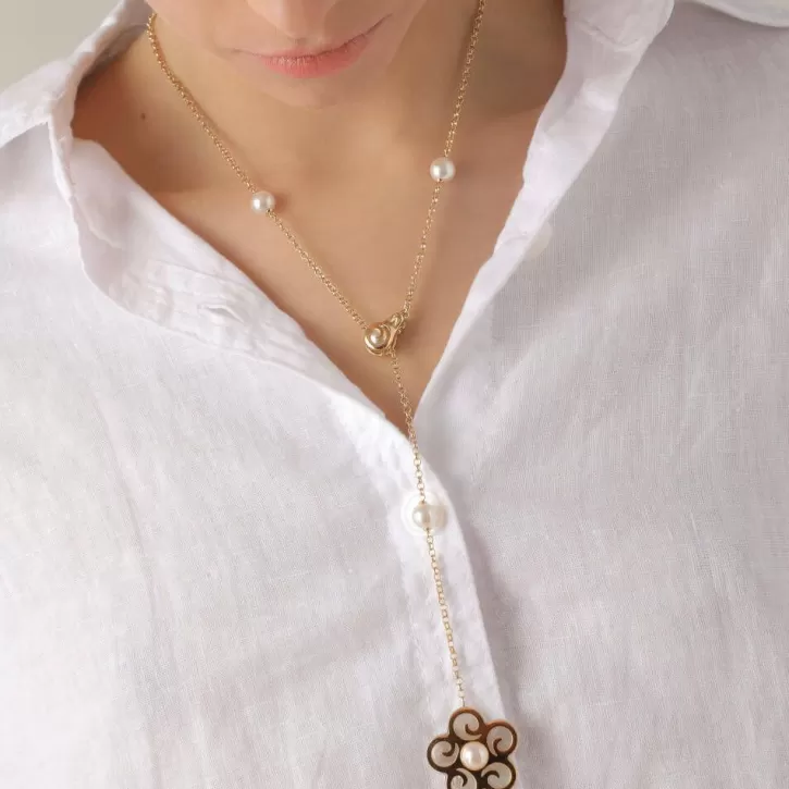 Clearance Majorica Long Roxana Necklace With Pearl Flower