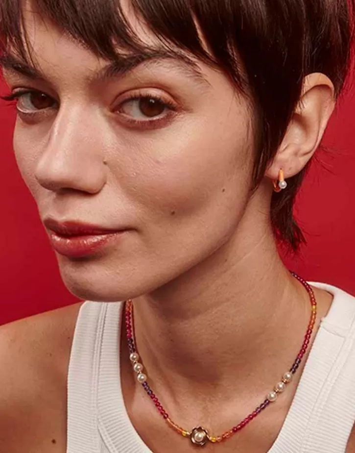 Cheap Majorica Mini 4 Mm Color Pop Pearl Orange Hoop Earrings