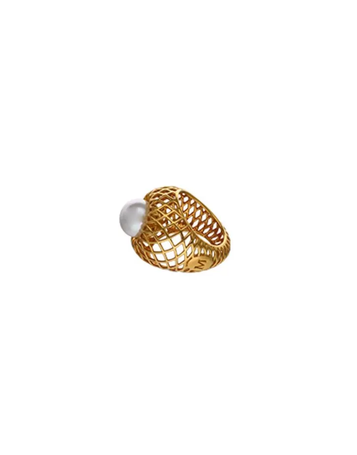 Discount Majorica Openwork Etna Large Ring In Gold-Plated Silver