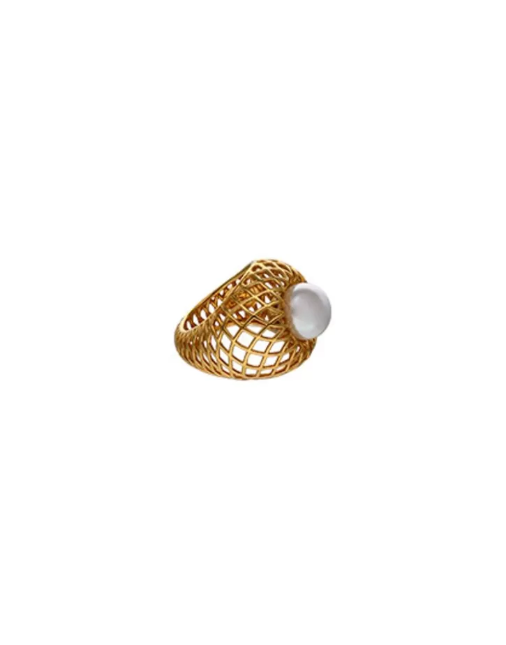 openwork_etna_large_ring_in_goldplated_silver_4.webp Discount Majorica Openwork Etna Large Ring In Gold-Plated Silver