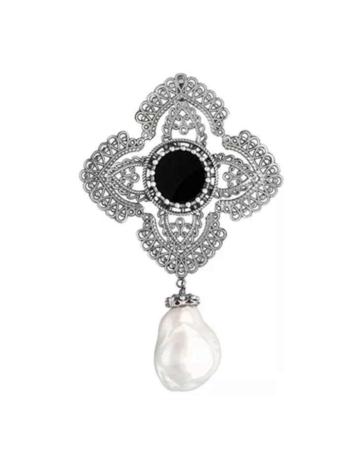 Cheap Majorica Peregrina Pendant With Onyx And Baroque Pearl