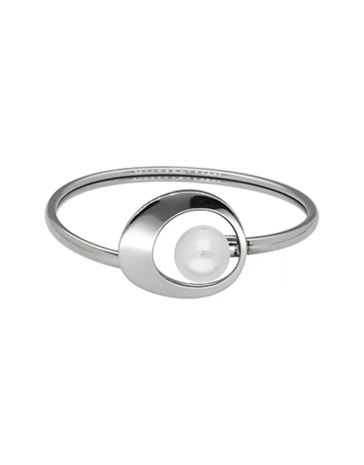 New Majorica Petra Bangle In Steel And White Pearl