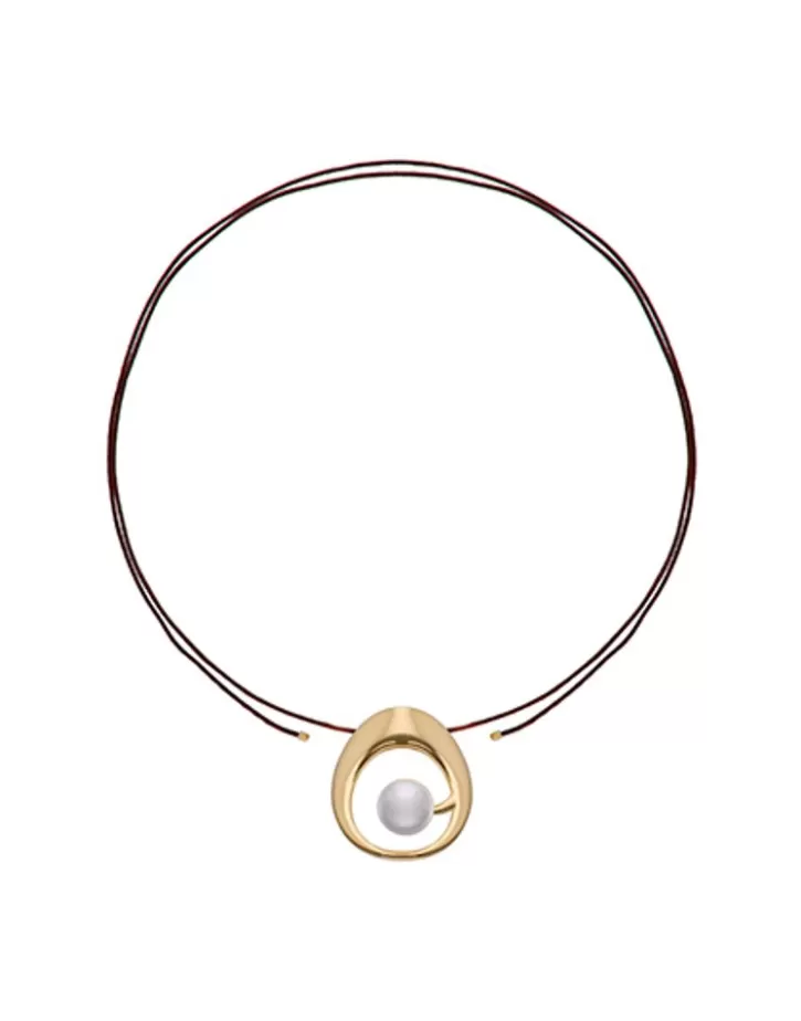 Shop Majorica Petra Cord Necklace In Gold Steel And Coffee Silk