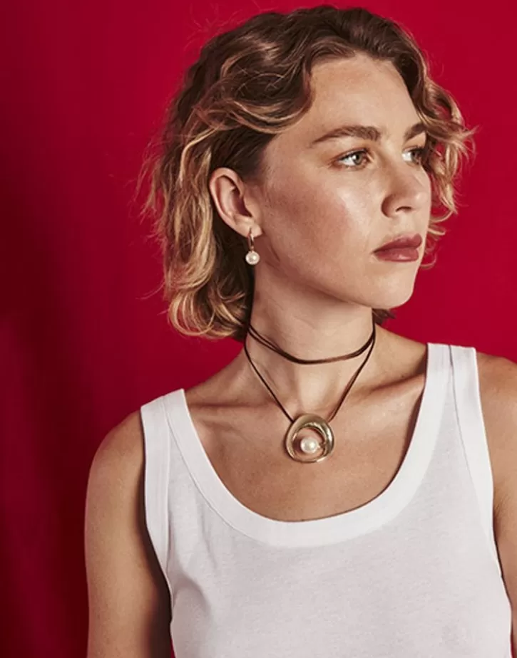 Shop Majorica Petra Cord Necklace In Gold Steel And Coffee Silk