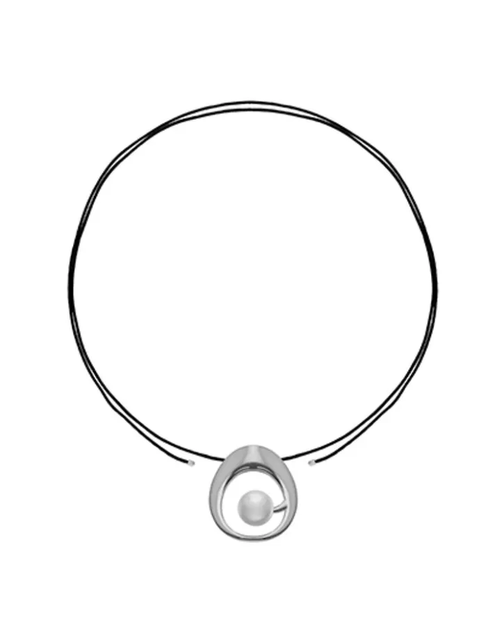 New Majorica Petra Cord Necklace In Steel And Black Silk