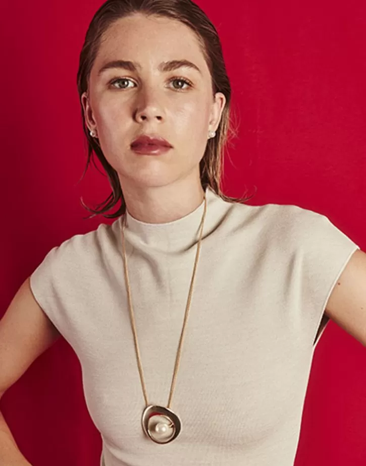 petra_gold_steel_necklace_with_xl_pendant_2.webp Best Majorica Petra Gold Steel Necklace With Xl Pendant