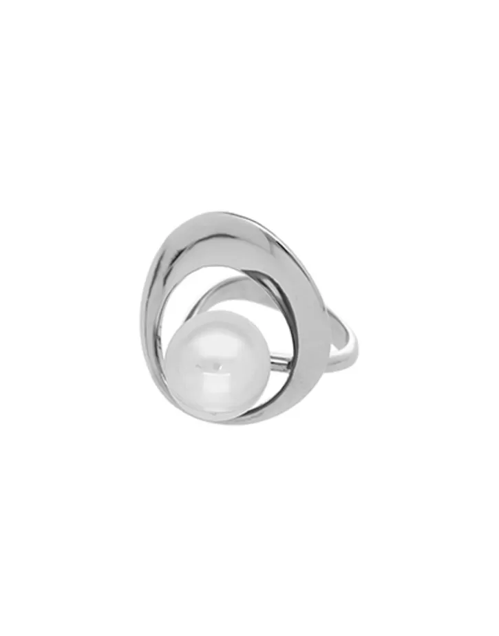 Clearance Majorica Petra Ring In Steel With Round White Pearl