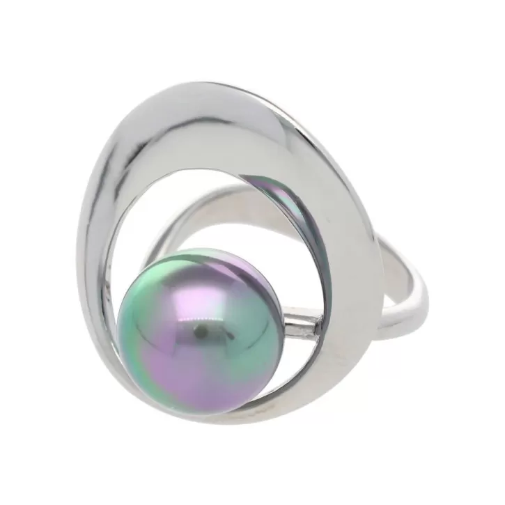 Fashion Majorica Petra Ring With Grey Pearl In Steel