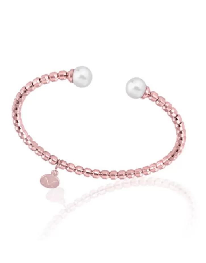 Best Sale Majorica Pink Steel Bangle Carmen With White Pearls