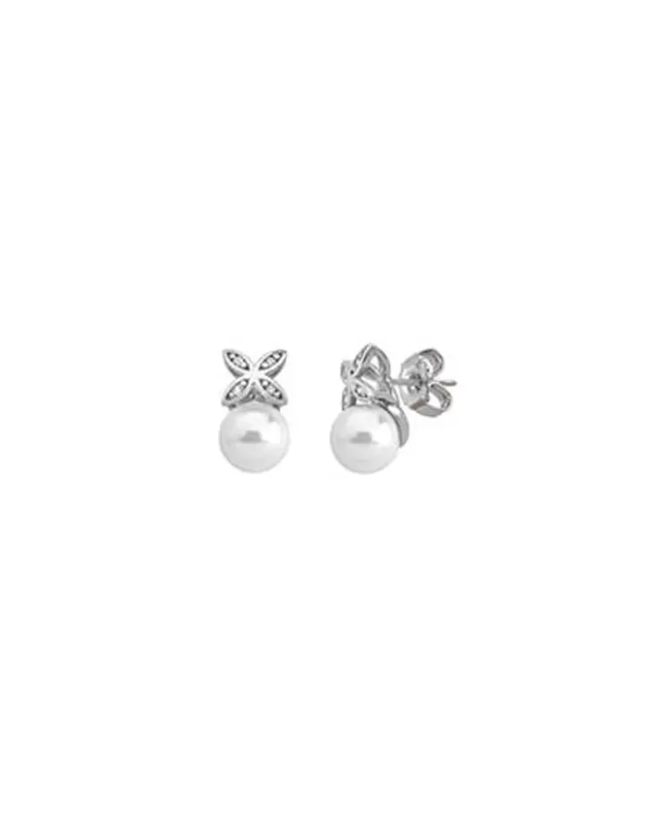 Hot Majorica Romance Earrings With A Round Pearl And Cubic Zirconias